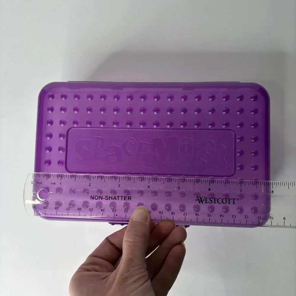 Vintage Spacemaker Pencil Box Case Plastic Transparent Clear Purple 90s